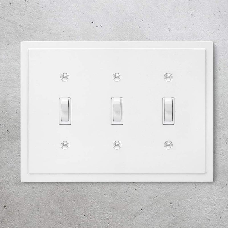 Henne Bery Modern Edge Decorative Wall Plate Switch Plate Outlet Cover, Durable Solid Zinc Alloy (Triple Toggle, White) - Image 2